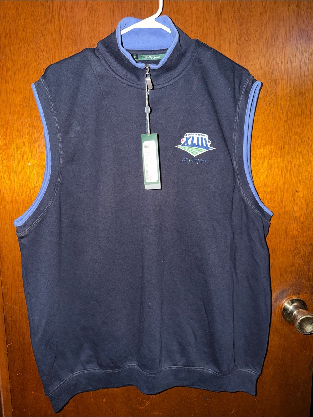 Bobby jones Navy Sleeveless Zip Mockneck Vest with Light Blue Trim